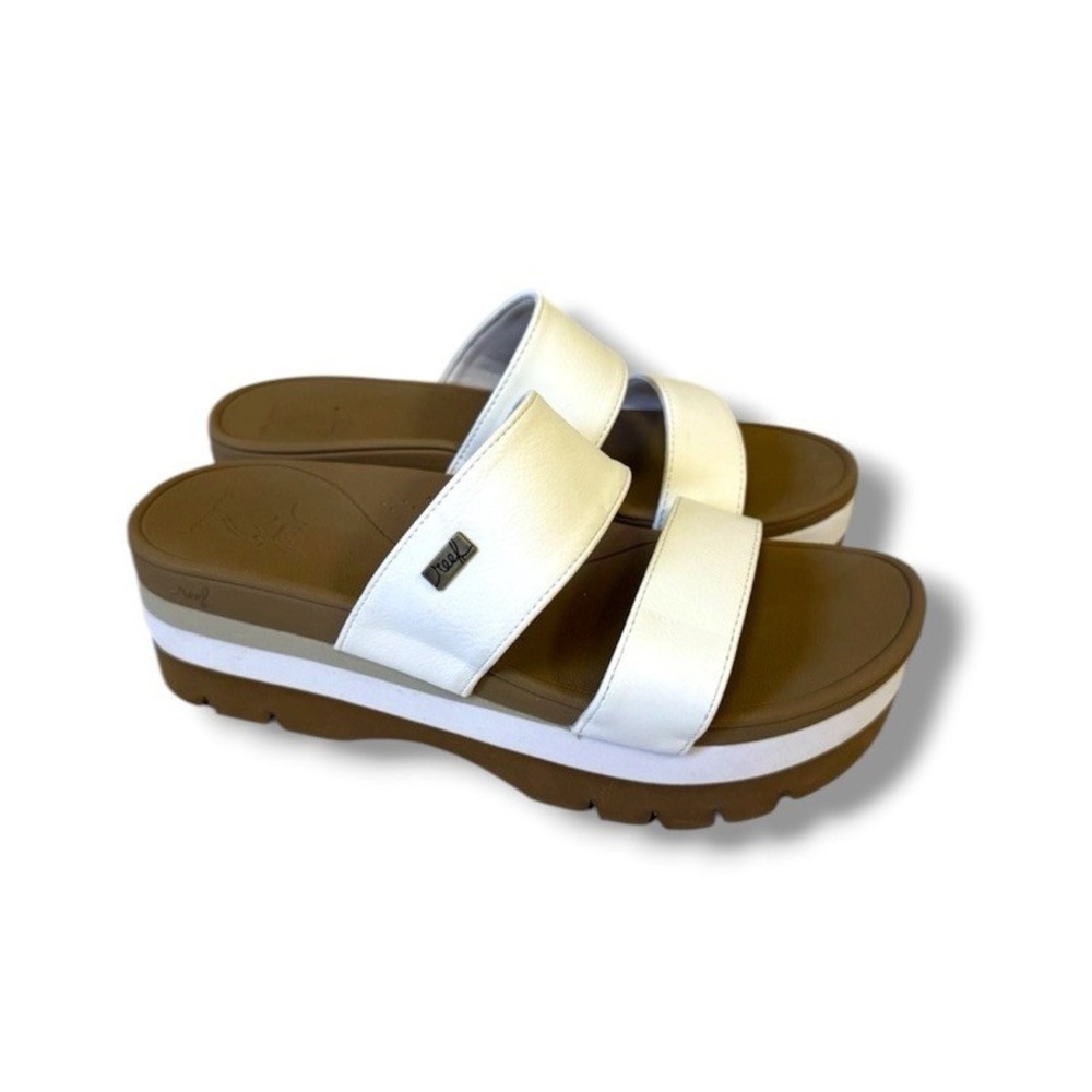 Reef Banded Horizon 2.5 Platform Sandals Women's Size 8 Double White Strap Beach